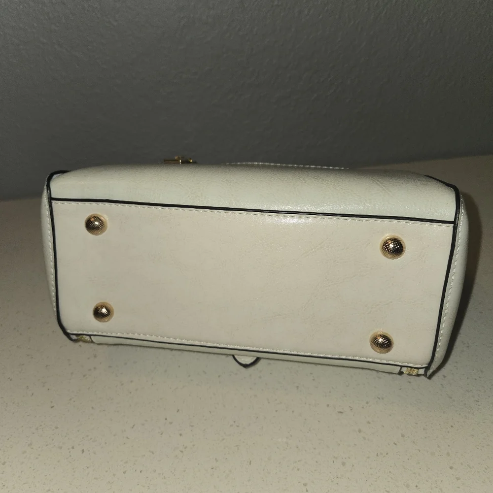White Top-Handle Crossbody Bag with Gold Hardware - Picture 7 of 11